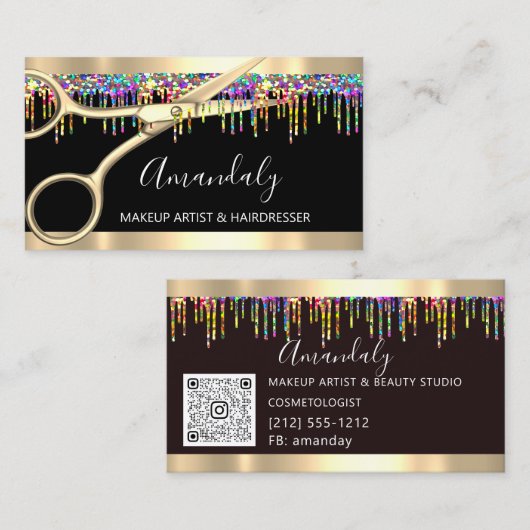 Friseur-Friseur-Holograph Tropfen-SchereQR Visitenkarte (Vorne/Hinten)