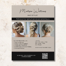 Friseur-Friseur-Salon 3 Fotos QR Beige Flyer