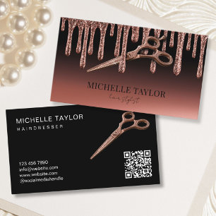 Friseur Friseurin Rose Gold Glitter QR Code Visitenkarte
