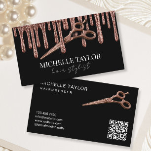 Friseur Friseurin Rose Gold Glitter QR Code Visitenkarte
