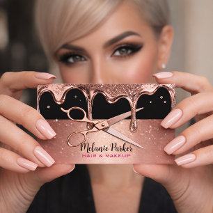 Friseur Friseuse Schere Rose Tropfen Schwarz Visitenkarte