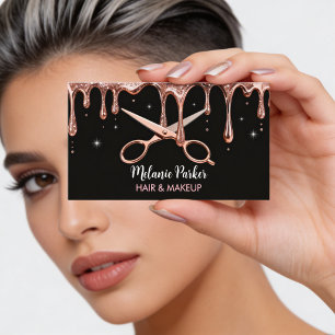 Friseur Friseuse Schere Rose Tropfen Schwarz Visitenkarte