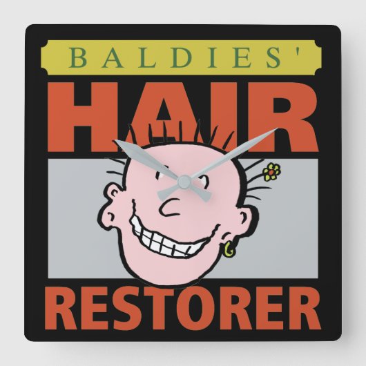 Friseur Funny Hair Restorer Quadratische Wanduhr (Vorderseite)