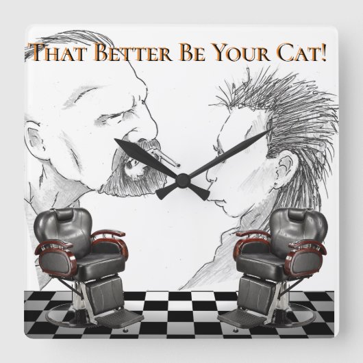 Friseur-Geschäfts-Schwarzes, Weiß, Schachbrett Quadratische Wanduhr (Vorderseite)