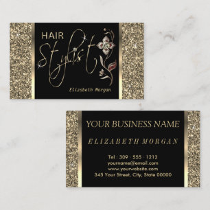 Friseur - Gold Glitzer und Blumen Visitenkarte