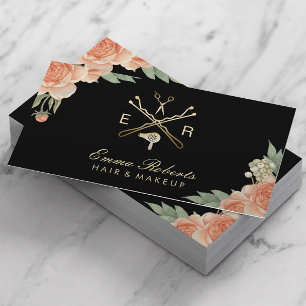 Friseur Gold Salon Logo Vintage Floral Visitenkarte
