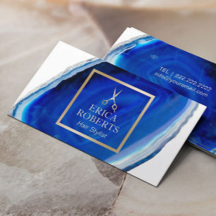 Friseur Gold Schere Blau Achat Geode Salon Visitenkarte