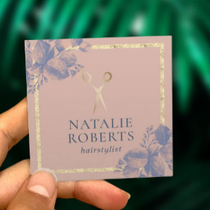 Friseur Gold Schere Botanical Dusty Rose Quadratische Visitenkarte