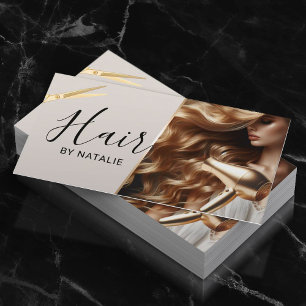 Friseur Gold Schere Mädchen Foto Schönheitssalon Visitenkarte