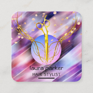 Friseur Gold Schere Violetter Mond Salon  Quadratische Visitenkarte