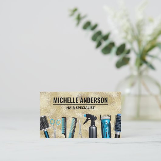 Friseur | Goldschimmer Visitenkarte (Stehend Vorderseite)