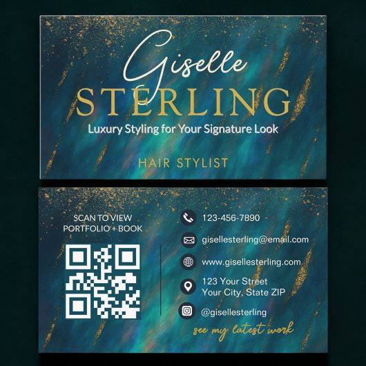 Friseur Green Opal Stein QR Code Visitenkarte