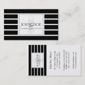 Friseur-/Haar-Stylist-Schwarzes Stripes Visitenkarte (Vorne/Hinten)
