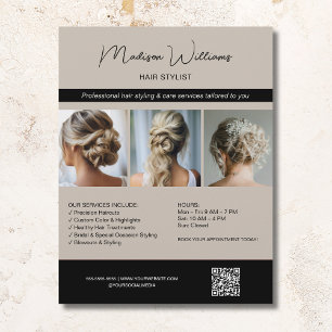 Friseur Haarstylist Salon 3 Fotos QR Beige Flyer