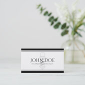 Friseur-/Haarstylist Schwarz/Weiß/Silber Visitenkarte (Stehend Vorderseite)