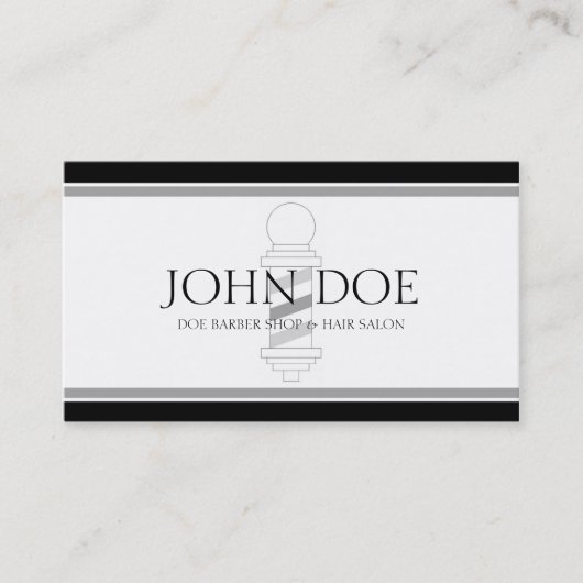 Friseur-/Haarstylist Schwarz/Weiß/Silber Visitenkarte (Vorderseite)