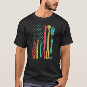 Friseur Hairstylist Us Flage Vintage Retro Distres T-Shirt