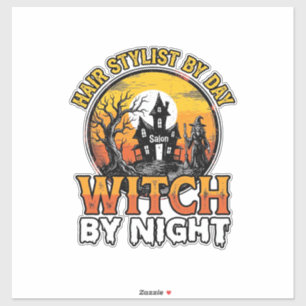 Friseur-Hexe bei Nacht Vintage-Halloween-Design Aufkleber