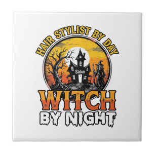Friseur-Hexe bei Nacht Vintage-Halloween-Design Fliese