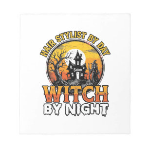 Friseur-Hexe bei Nacht Vintage-Halloween-Design Notizblock