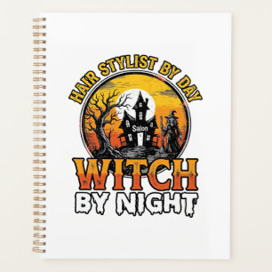 Friseur-Hexe bei Nacht Vintage-Halloween-Design Planer