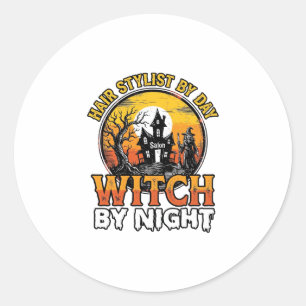 Friseur-Hexe bei Nacht Vintage-Halloween-Design Runder Aufkleber