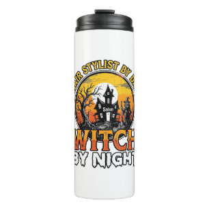 Friseur-Hexe bei Nacht Vintage-Halloween-Design Thermosbecher