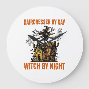 Friseur-Hexe Halloween Vintage-Salon-Shirt_1 Große Wanduhr
