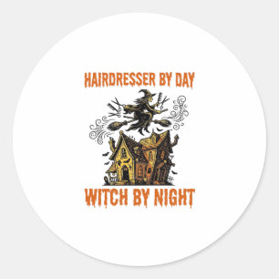 Friseur-Hexe Halloween Vintage-Salon-Shirt_1 Runder Aufkleber