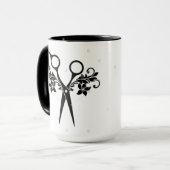 Friseur-Kaffee-Tasse w/Black Scissors /Flowers Tasse (Vorderseite Links)