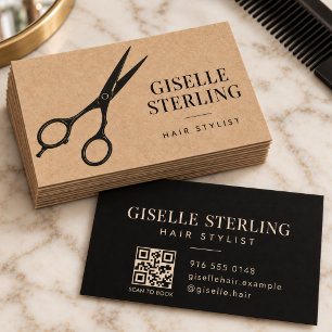 Friseur Kraft Black Schere QR-Code Salon Visitenkarte