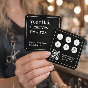 Friseur-Kunden-Stempelkarte Schwarz QR-Code Quadratische Visitenkarte