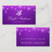 Friseur - Lila Stars Glitzer Schönheitssalon Visitenkarte (Vorne/Hinten)