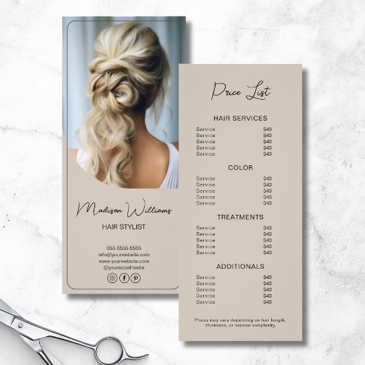 Friseur-Liste Moderne Beige Preise Werbekarte