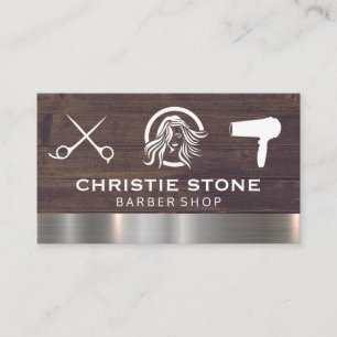 Friseur-Logo Tools Holzmetall Visitenkarte