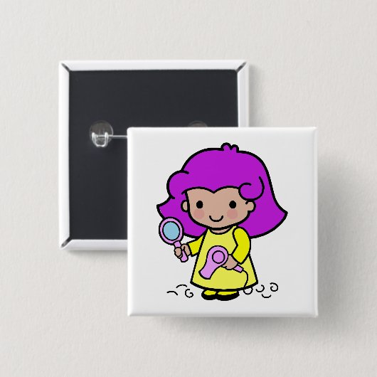 Friseur-Mädchen Button (Vorne & Hinten)
