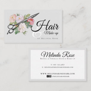 Friseur Makeup-Artist Graue Blumen Elegant Visitenkarte