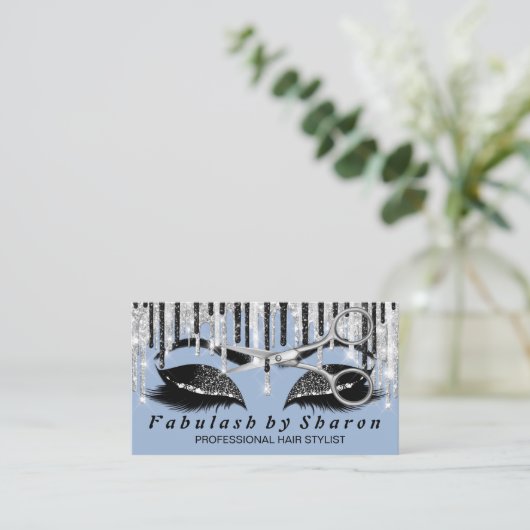 Friseur Makeup Eyelash Silver Smoky Blau Grau Visitenkarte (Stehend Vorderseite)