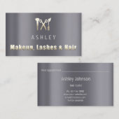 Friseur Makeup Lash Terminationskarte Grau Gold Visitenkarte (Vorne/Hinten)