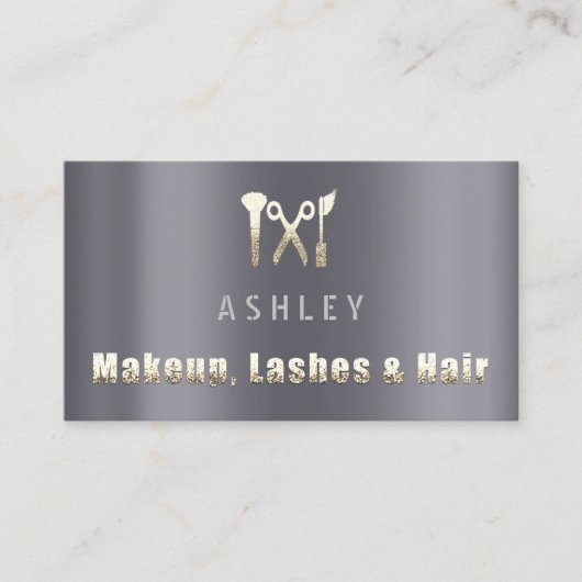 Friseur Makeup Lash Terminationskarte Grau Gold Visitenkarte (Vorderseite)