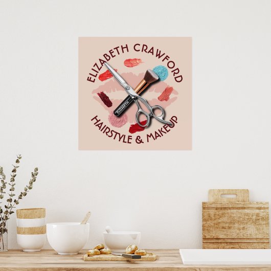 Friseur Makeup Stylist Schönheitssalon und Ihr Nam Poster (Küche)