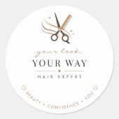 Friseur Minimal Weiße Schere Editable Runder Aufkleber (Vorderseite)