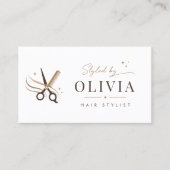 Friseur Minimal Weiße Schere Editable Visitenkarte (Vorderseite)