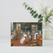 Friseur mit Affen und Katzen Postkarte (Stehend Vorderseite)