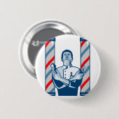 Friseur mit dem Pole-Haar-Scherer und Scheren Button (Vorne & Hinten)