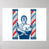 Friseur mit Pole-Haarklappen und Scheren-Retro Poster (Vorne)