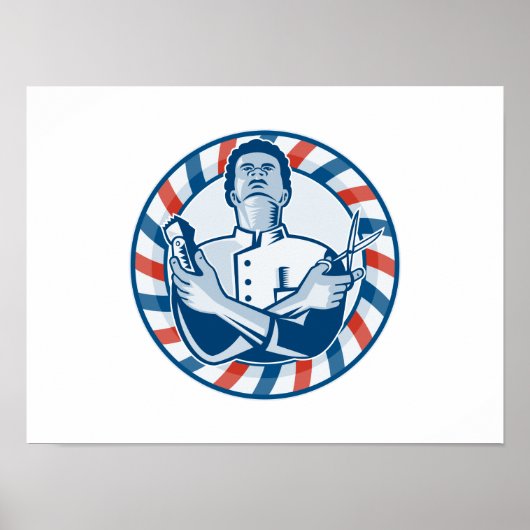 Friseur mit Pole-Haarklappen und Scheren-Retro Poster (Vorne)