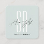 Friseur moderne blaue Monogramm-Initialen Quadratische Visitenkarte (Vorderseite)