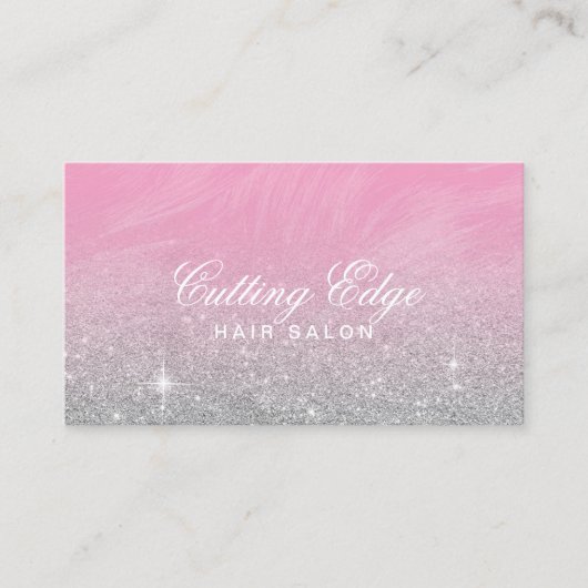 Friseur Moderner Rosa Silberner Glitzer Ernennung Terminkarte (Vorderseite)