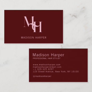 Friseur modernes Monogramm Initialen rot pink Visitenkarte